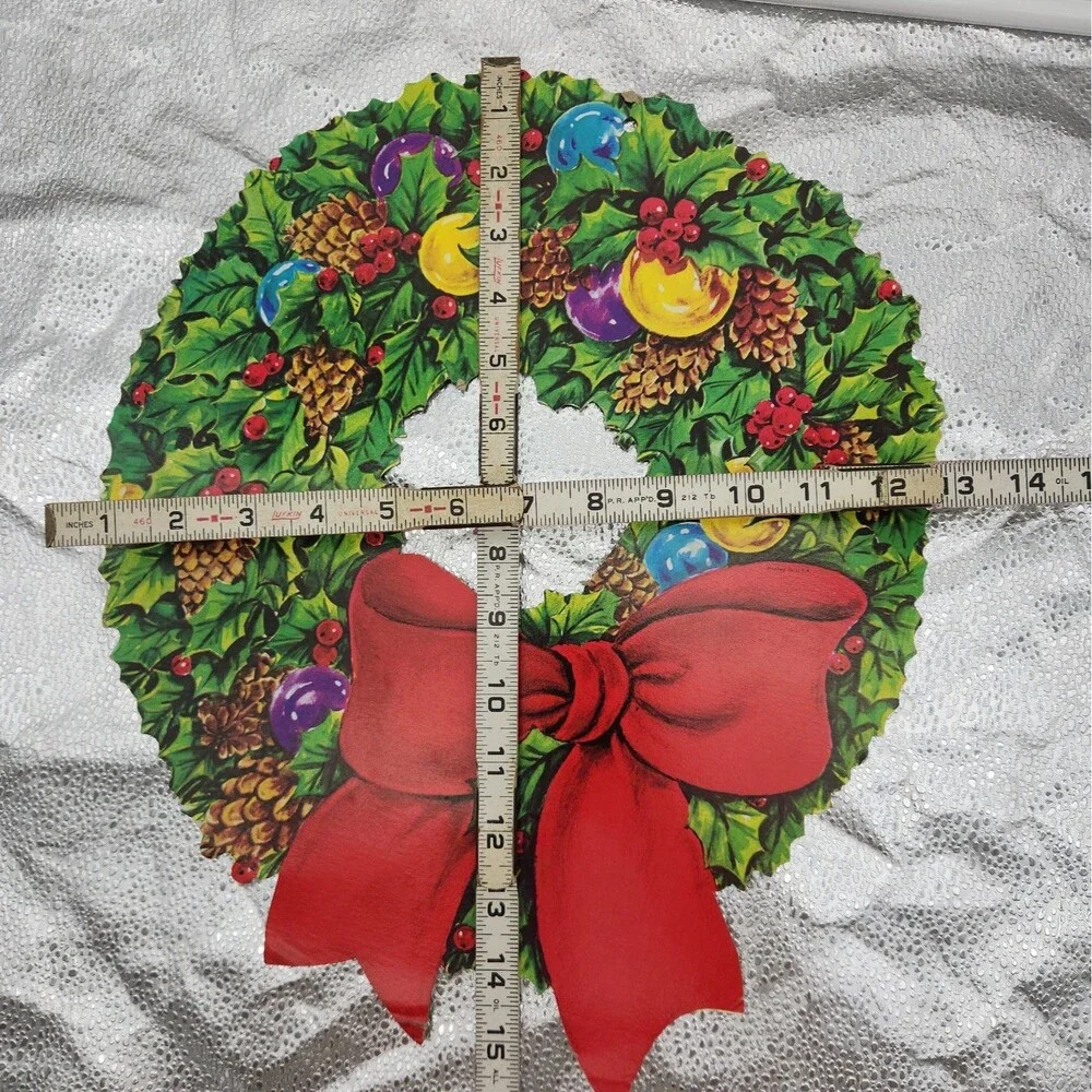 Die Cut Santa HMS INC & Wreath Kitschy Christmas Wall Decoration 60s VTG Classic
